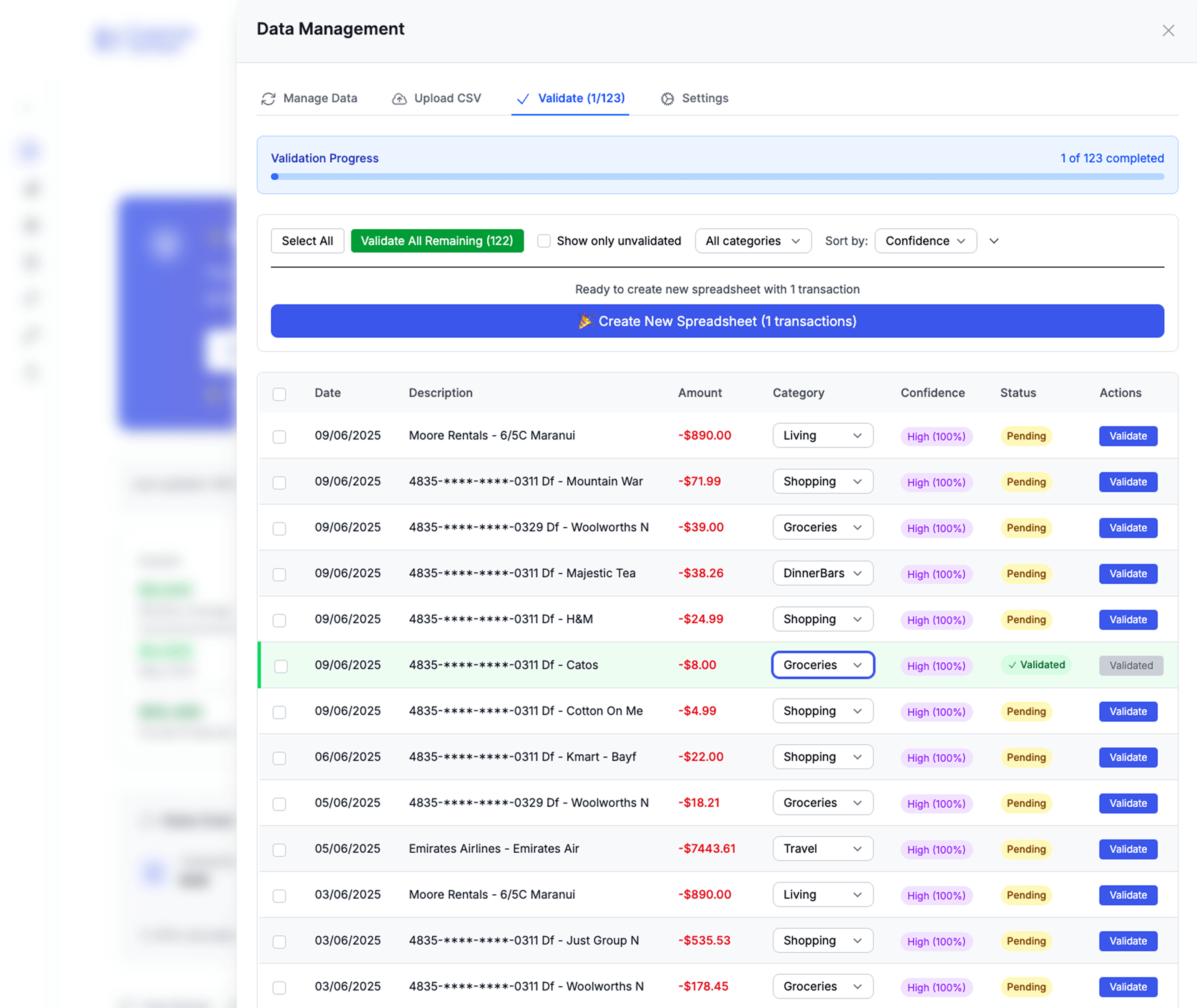 Expense suggestion adjustment interface