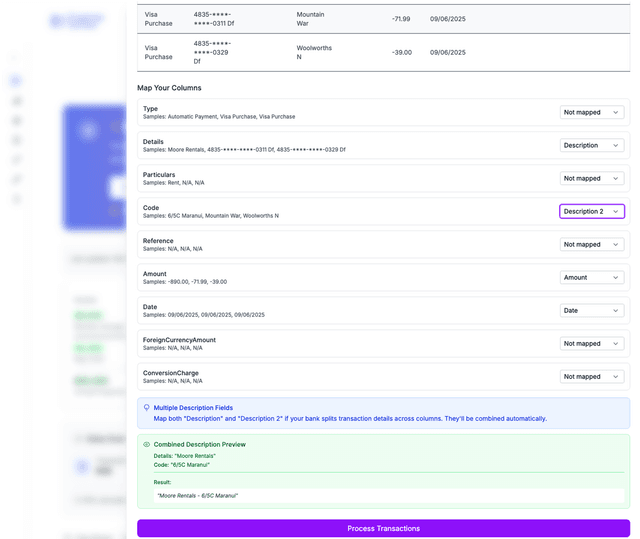 Import and map bank transactions