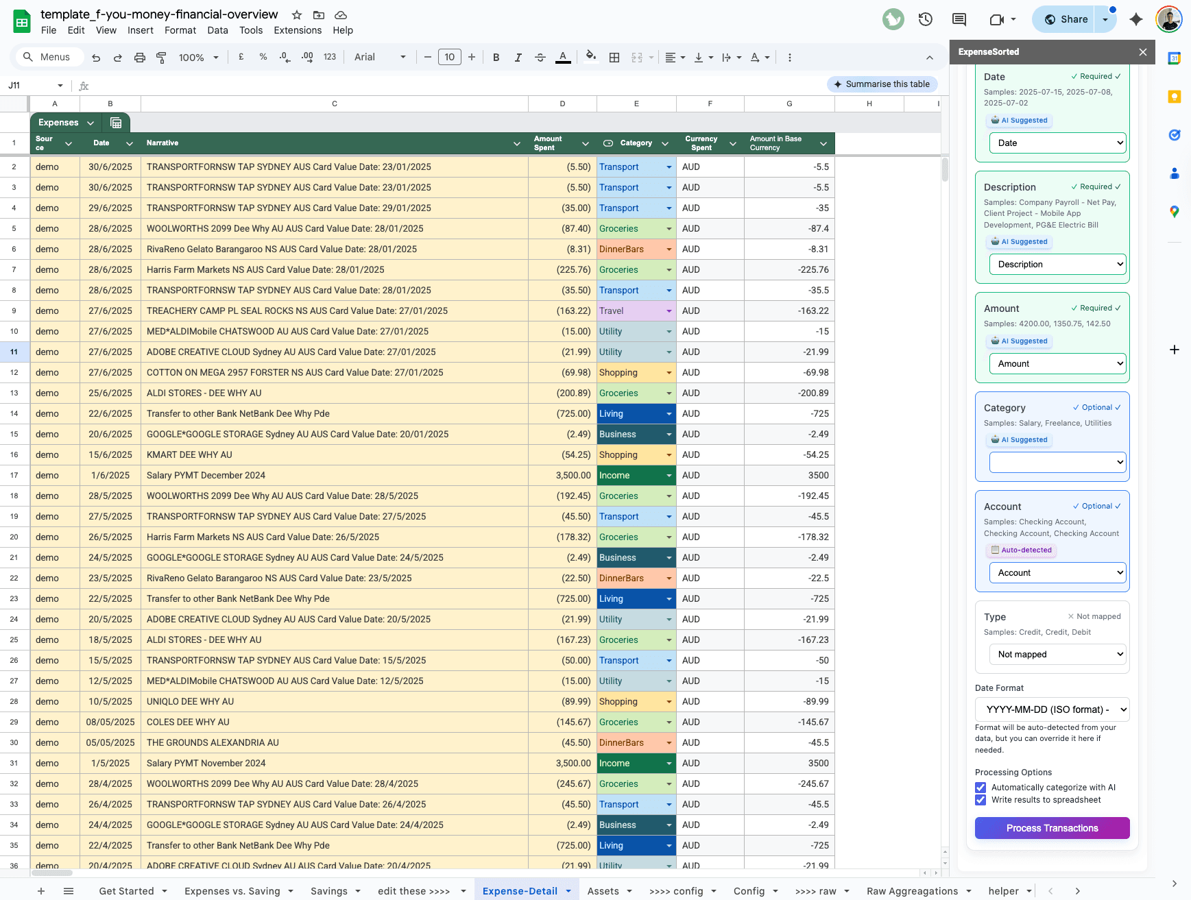 Review column mapping suggestions