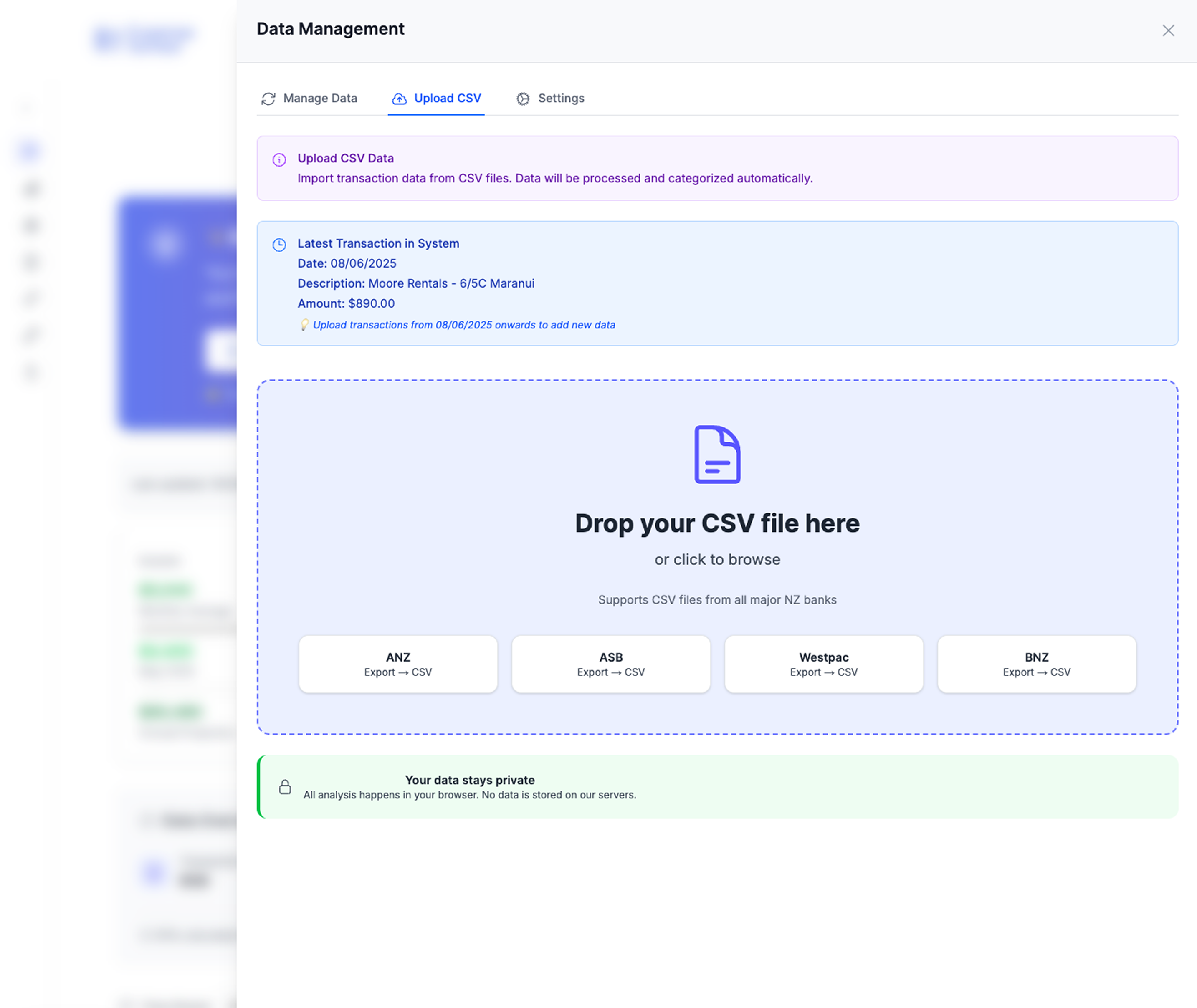 Bank CSV Import Interface